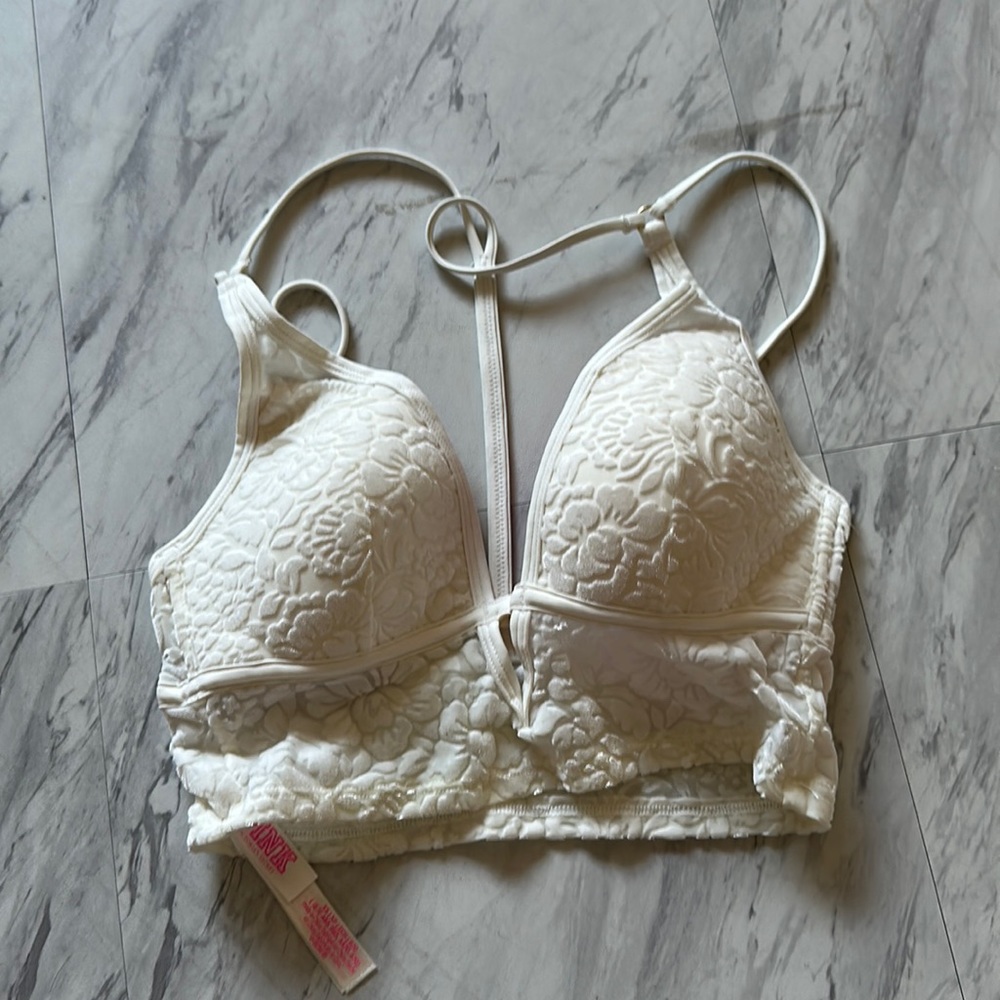 PINK new velvet white bralette